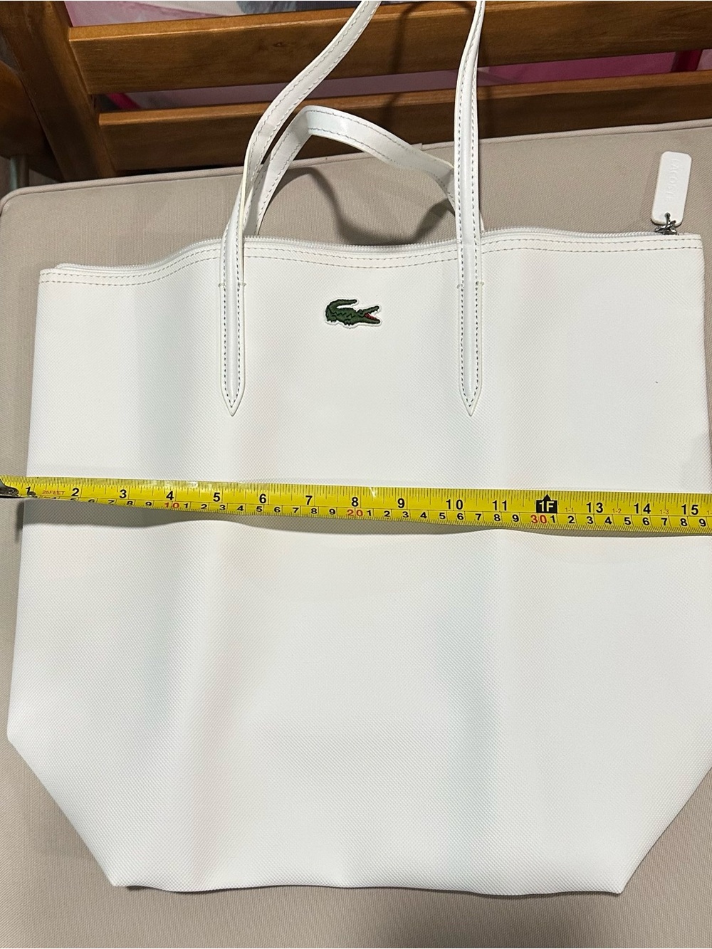 Lacoste White Tote with Green Crocodile Logo - Picture 6 of 12